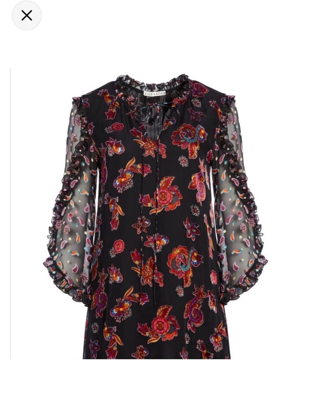 Alice + Olivia Black Dress with Multicolor Paisley Accents